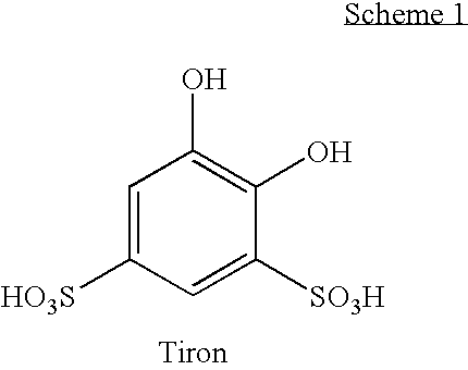 Tiron-containing detergents having acceptable color