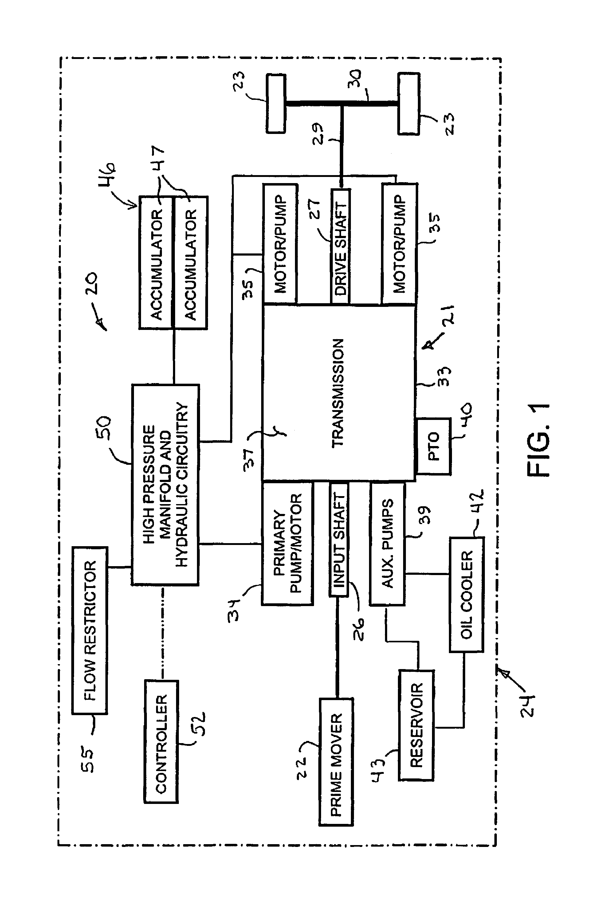 Gear box for hydraulic energy recovery