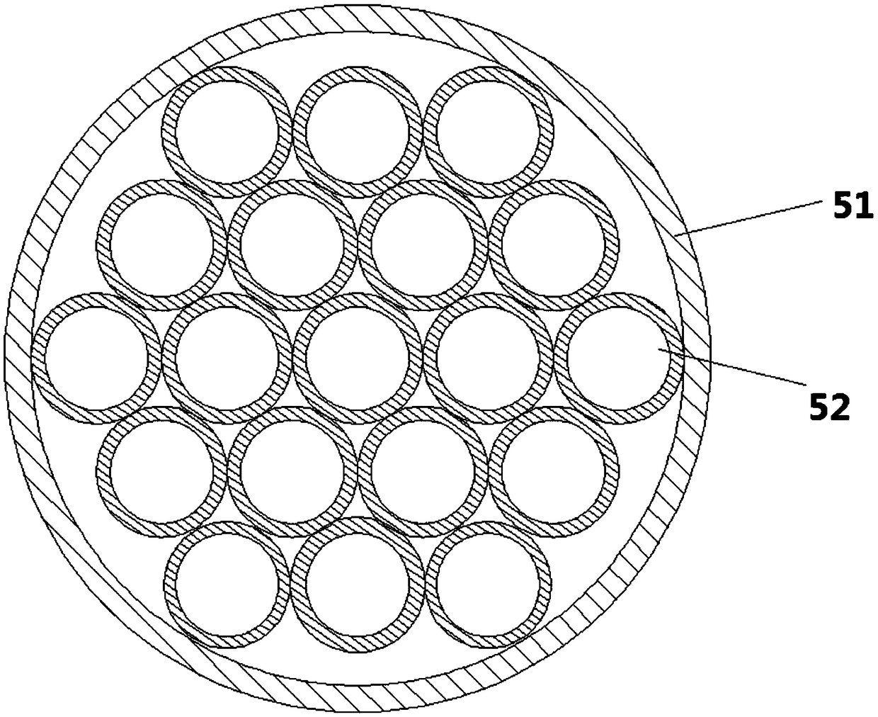 A shell-and-tube heat exchanger of a multi-tube type steady flow device with condensable vapor phase