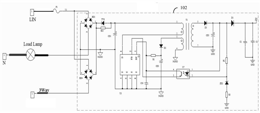 Intelligent switch circuit with single live wire matched with traditional switch