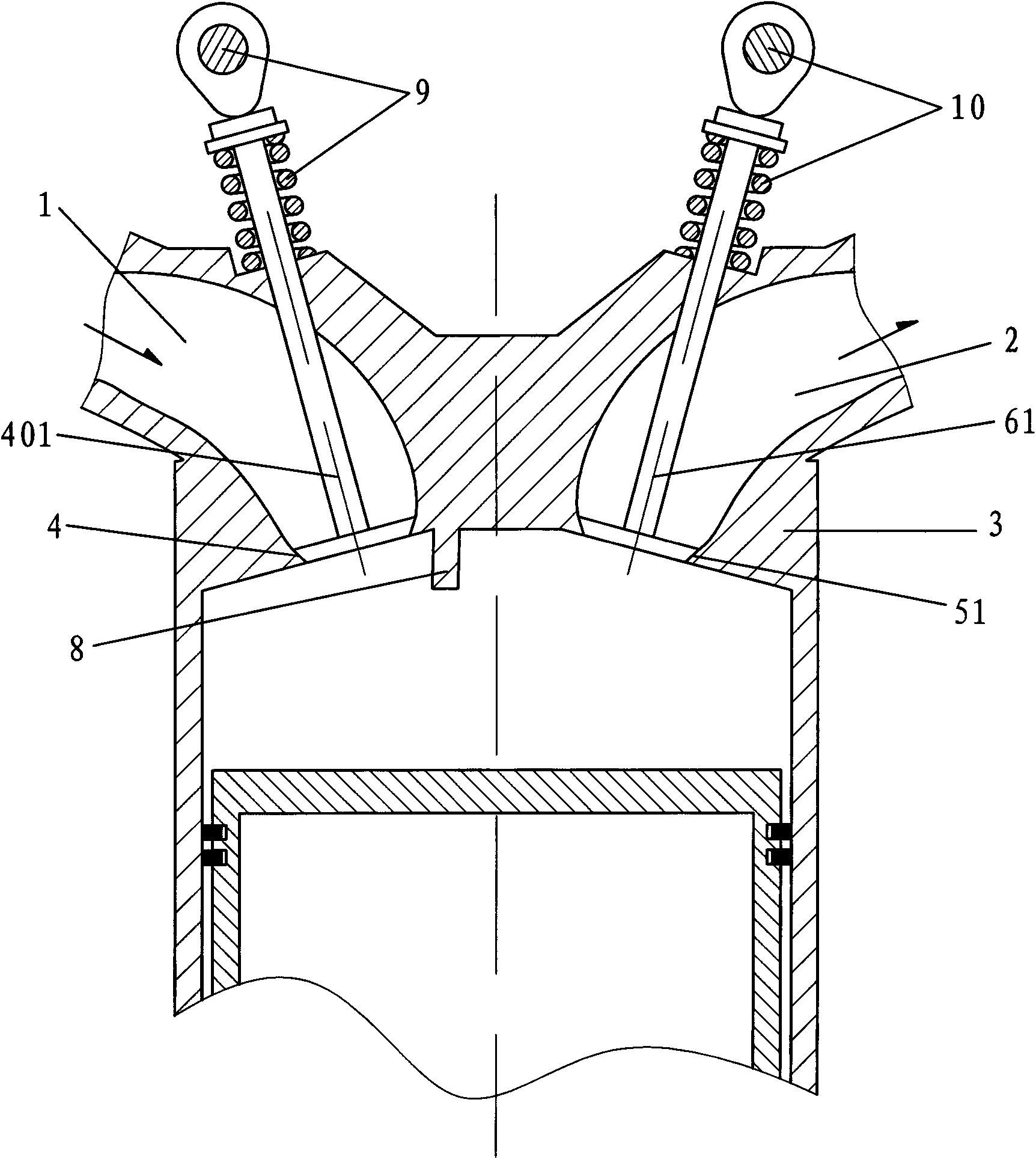 Overhead outside opening gas distribution two-stroke engine