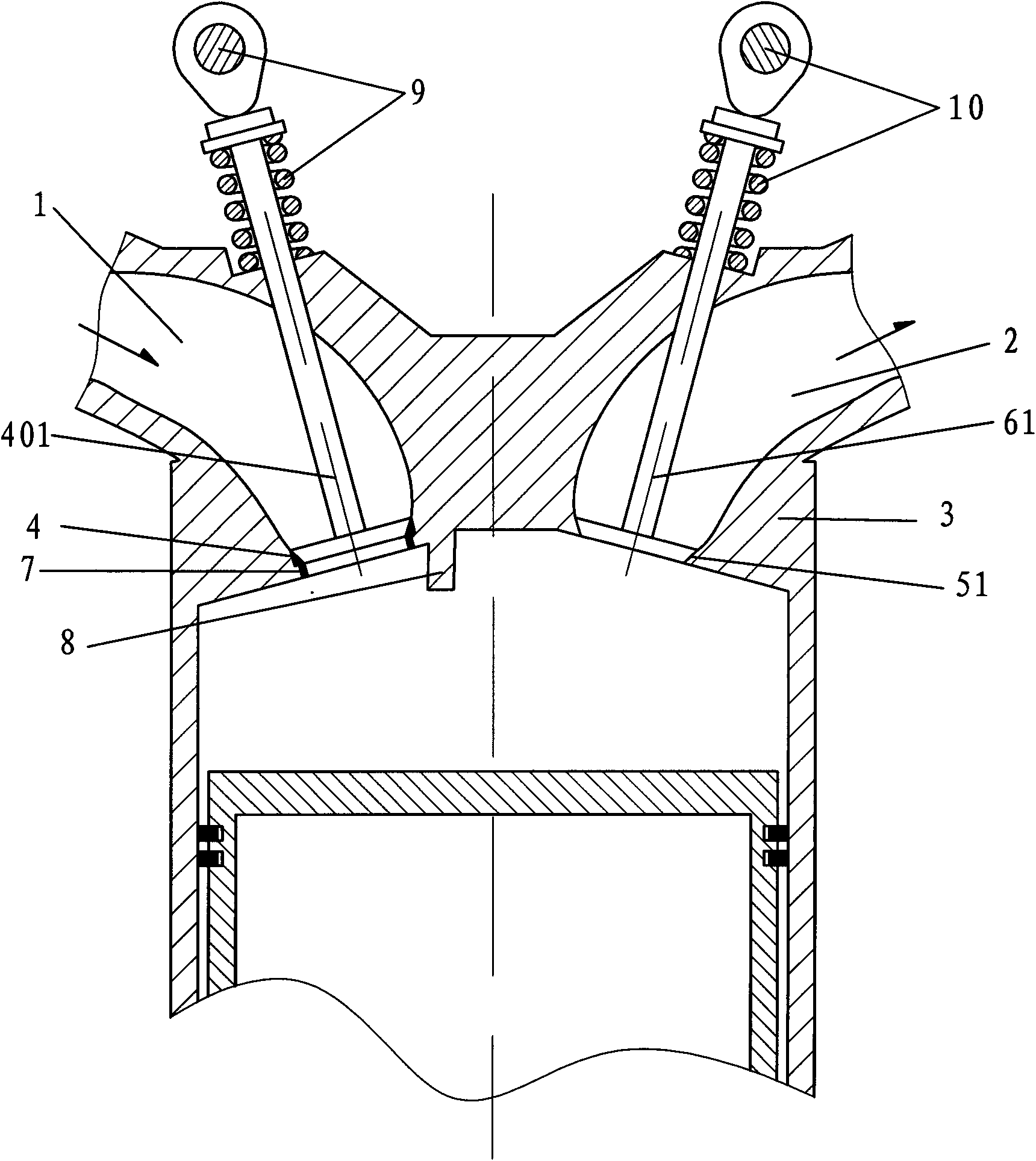 Overhead outside opening gas distribution two-stroke engine