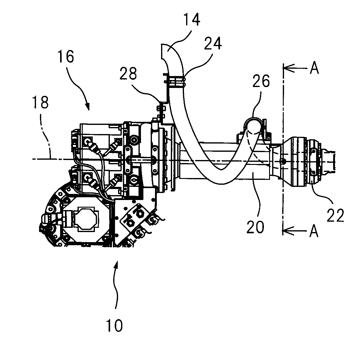 Umbilical member arrangement unit of robot arm section