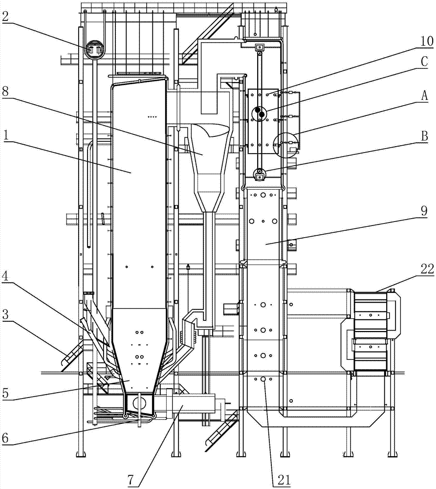 Dust-accumulation-preventing natural circulation fluidized bed boiler