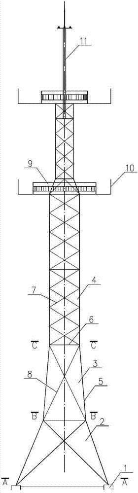 A three-pipe communication tower