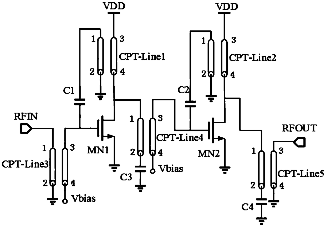 Millimeter wave amplifier matching circuit based on difference coupling line