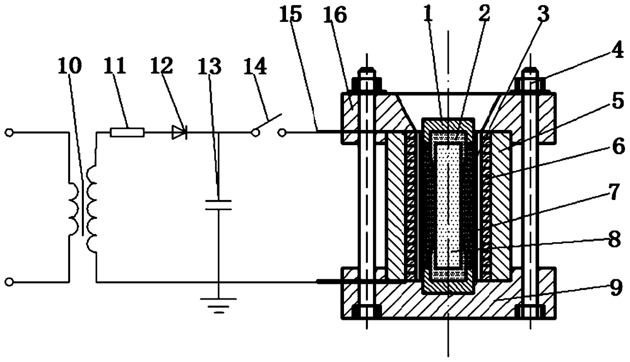 An electromagnetic pulse radial powder compaction device and compaction method