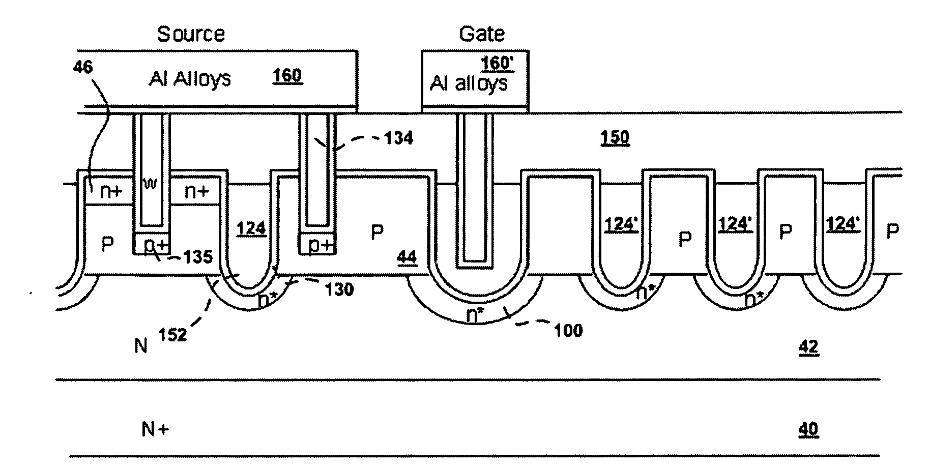 Trench mosfet with shallow trench for gate charge reduction