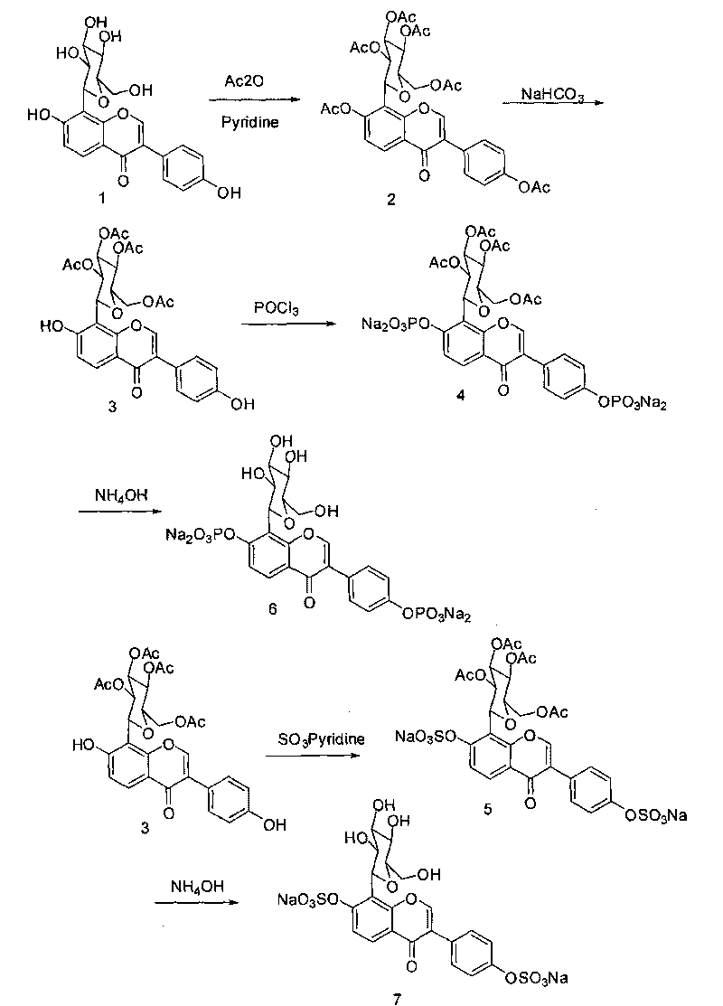 Water soluble puerarin derivatives and preparation method and application thereof