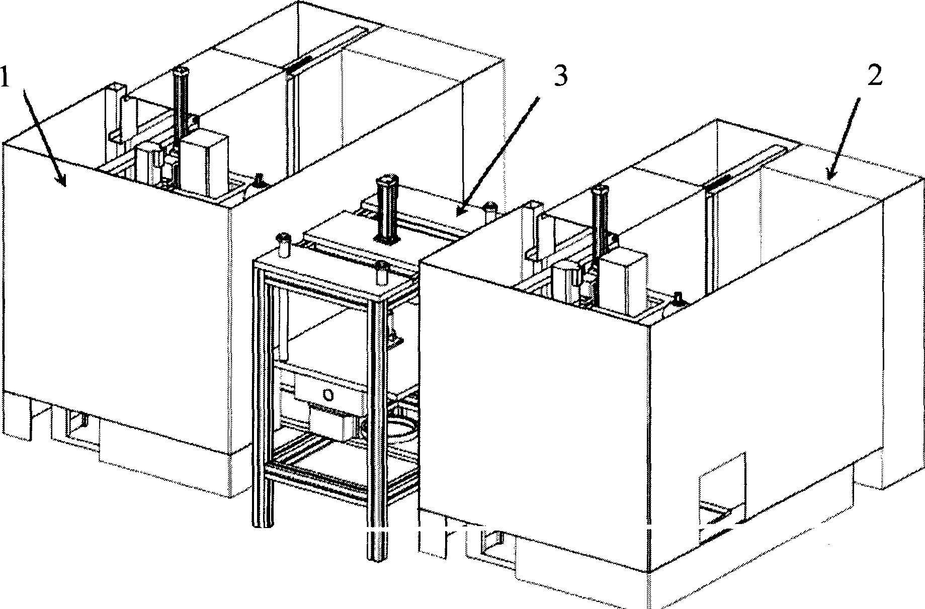 Automatic charging and discharging and transmitting device for handstand type numerical controlled lathe