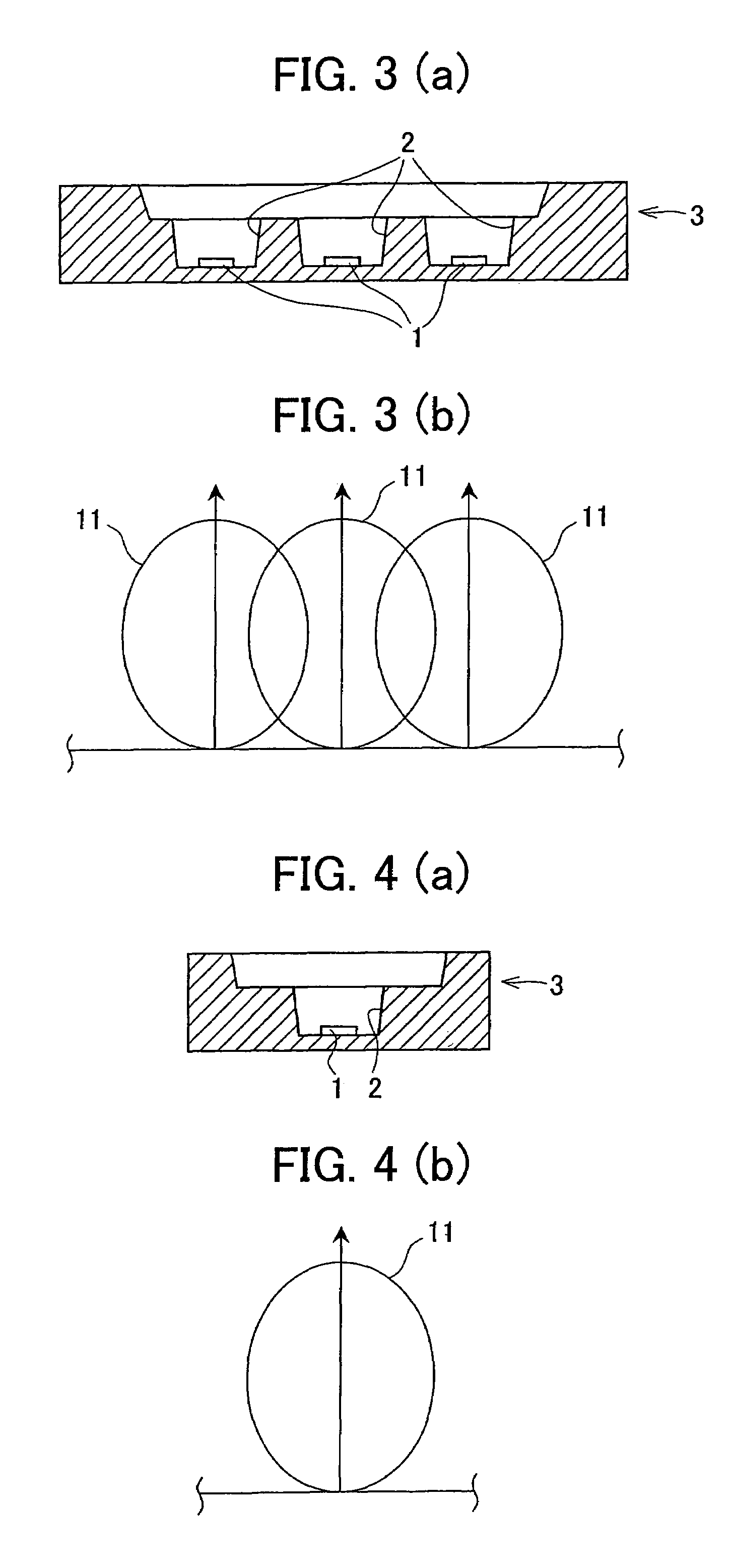 Backlight device for liquid crystal display including a plurality of light emitting diodes within their own concaves aligned in a straight line within a larger concave