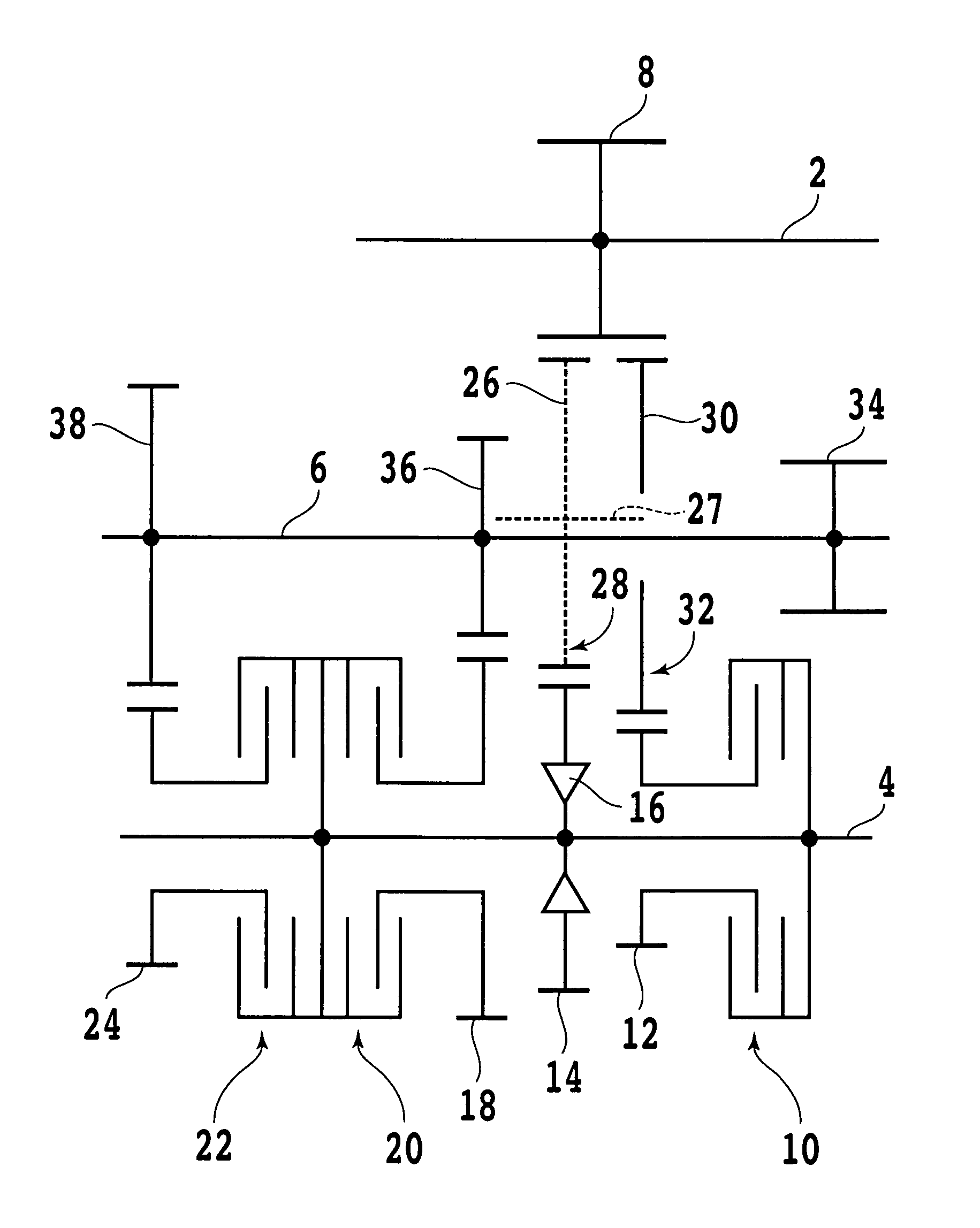 Parallel axes type transmission having a plurality of idle drive routes