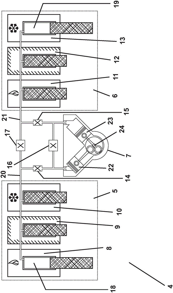 Differential thermodynamic machine with a cycle of eight thermodynamic transformations, and control method