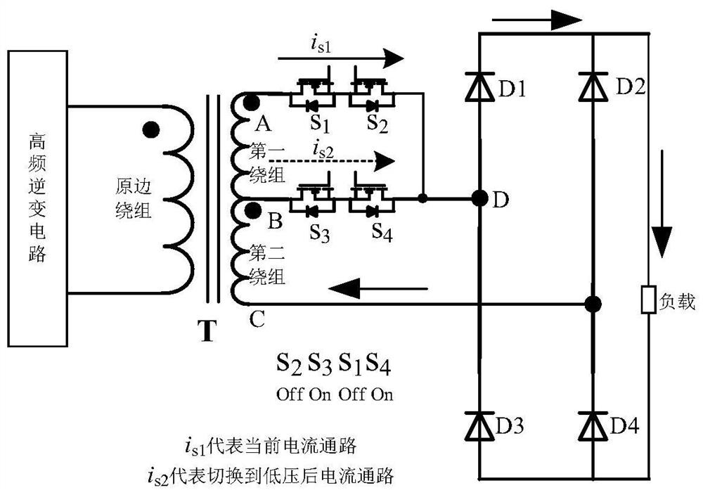 Switching method applied to charging module transformer winding switching device