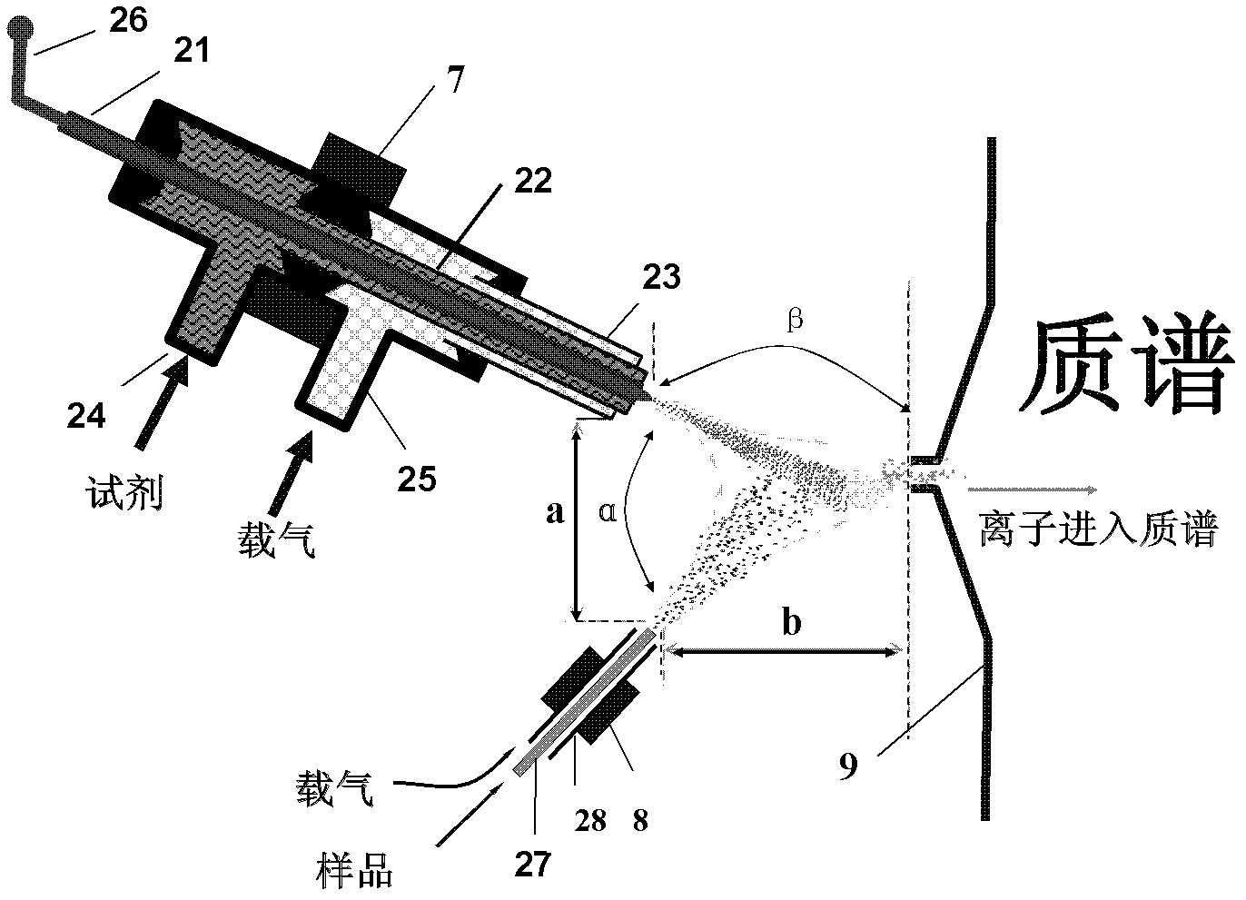 Atmospheric pressure chemical extraction ionization source and atmospheric pressure chemical extraction ionization mass spectrometry analysis method