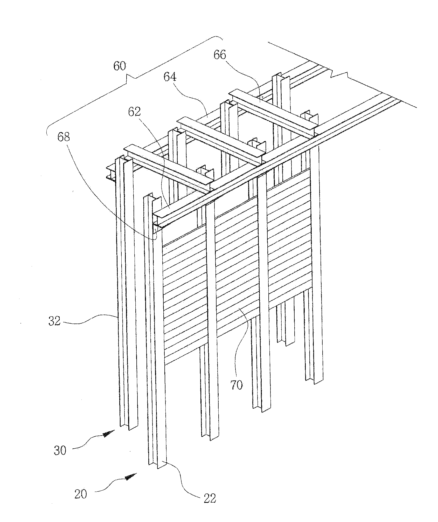 Method for constructing a chair-type, self-supported earth retaining wall