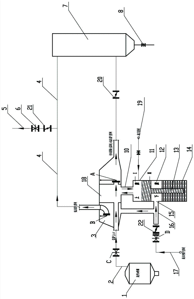 Blast furnace roof charging tank uniform pressure diffusing coal gas total recycling device and recycling method