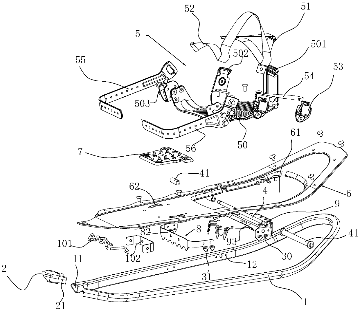 Binding belt structure of snowshoe