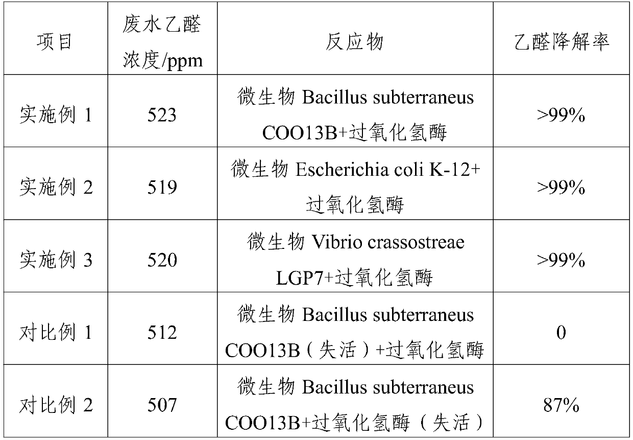 Method for treating acetaldehyde wastewater through cooperation of microorganisms and enzymes