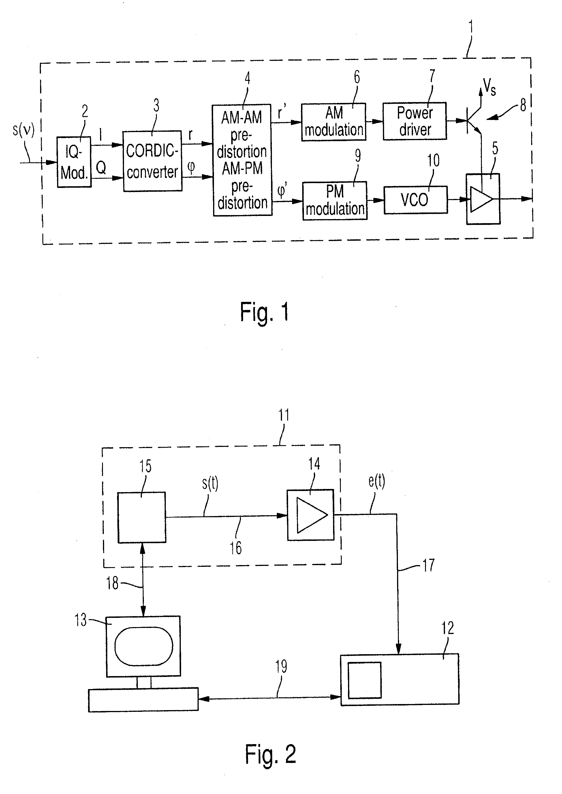 Method and system for determining the amplitude and/or phase of the output signal for a transmission body depending on the amplitude of the input signal