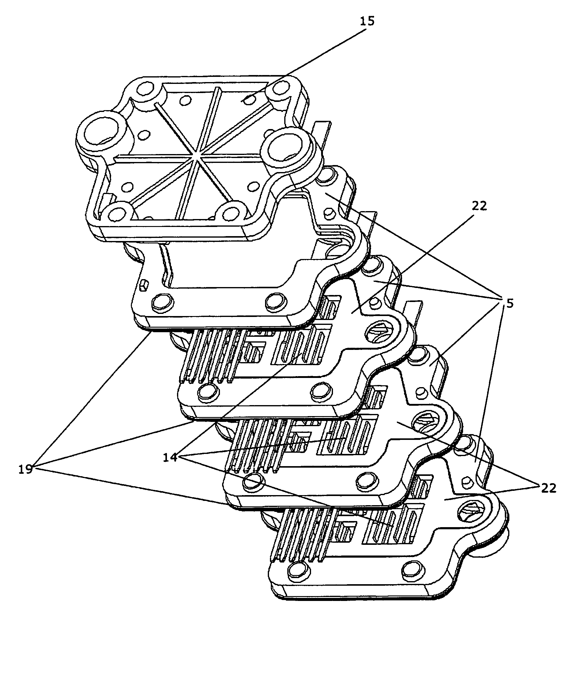 Flow distribution module and a stack of flow distribution modules