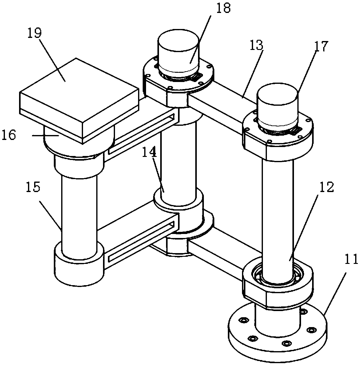 Supporting type plane-position follow-up tracking system based on series double-rod mechanism and with low disturbing force