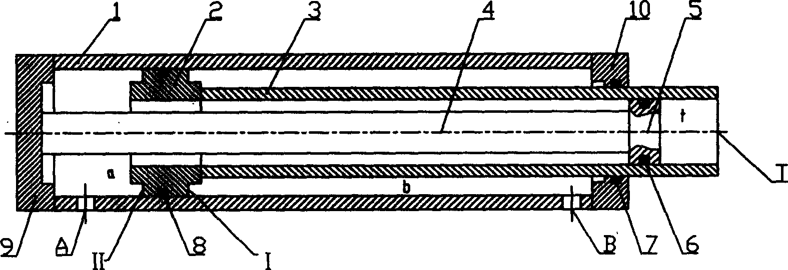 Rough symmetric double actuating surfaces hydraulic cylinder with single rod