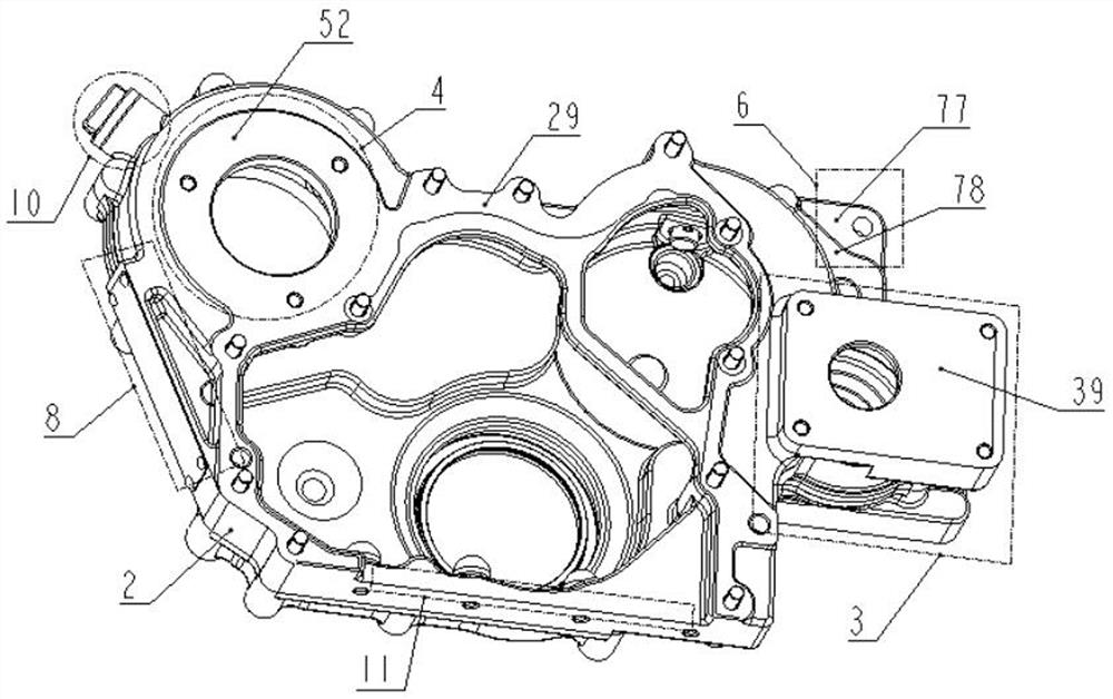 Coaxial duplex gluing type gear chamber assembly with inspection window