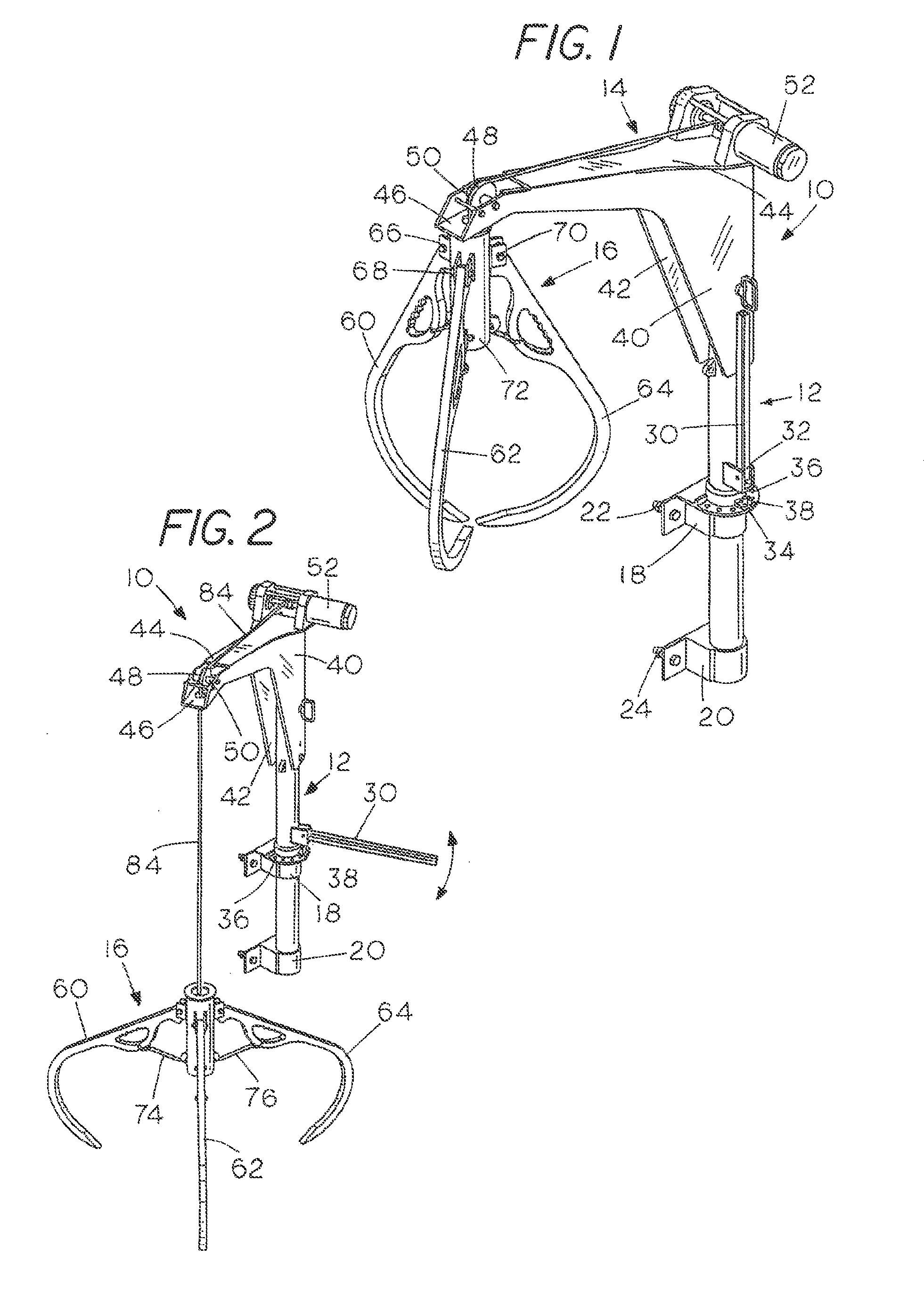 On-board grapple hoist for agriculture vehicle