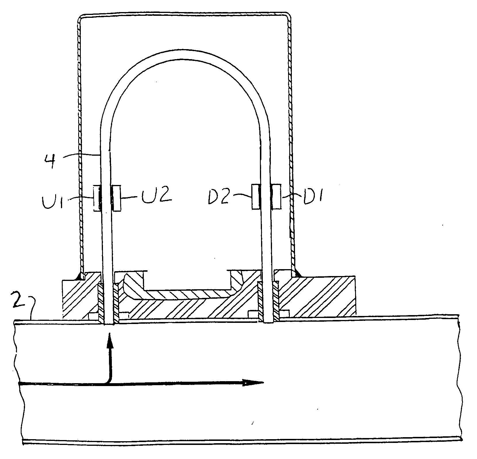 Mass flow meter with chip-type sensors