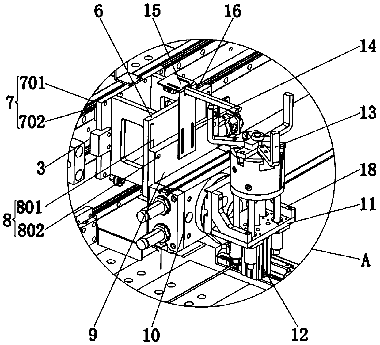 Grabbing displacing device for intelligent planar positioning stacking platform