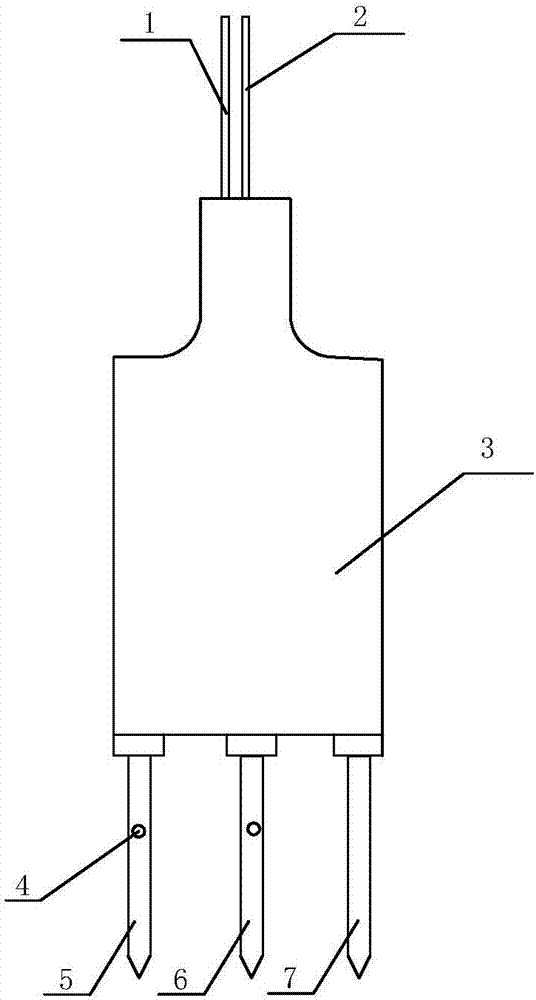 Soil temperature, moisture and conductivity measurement device