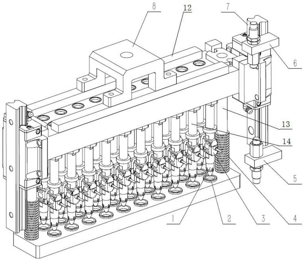 Multi-point primer press-fitting mechanism with self-adaptive capacity