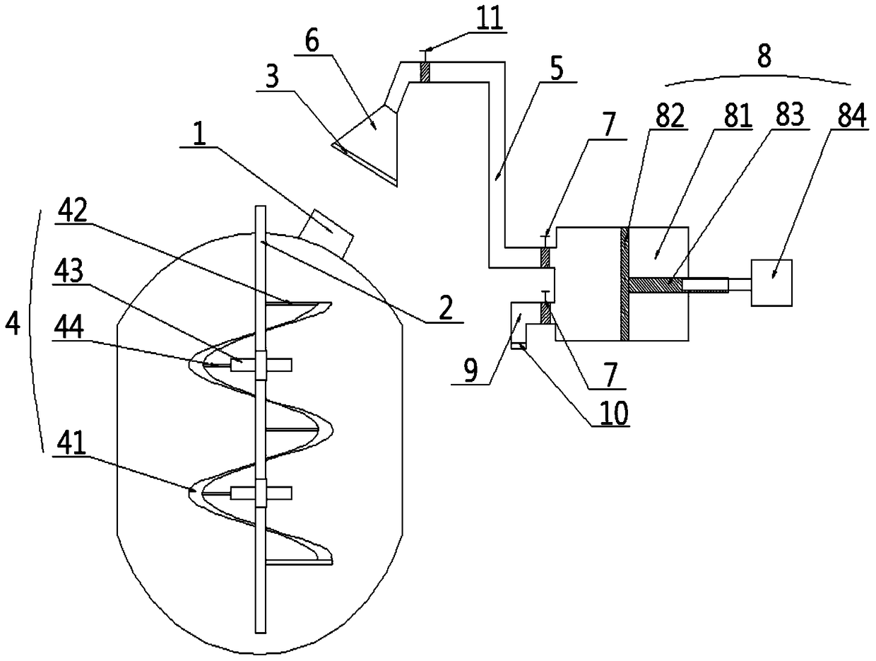 A dust suction reaction system with a combined stirring paddle