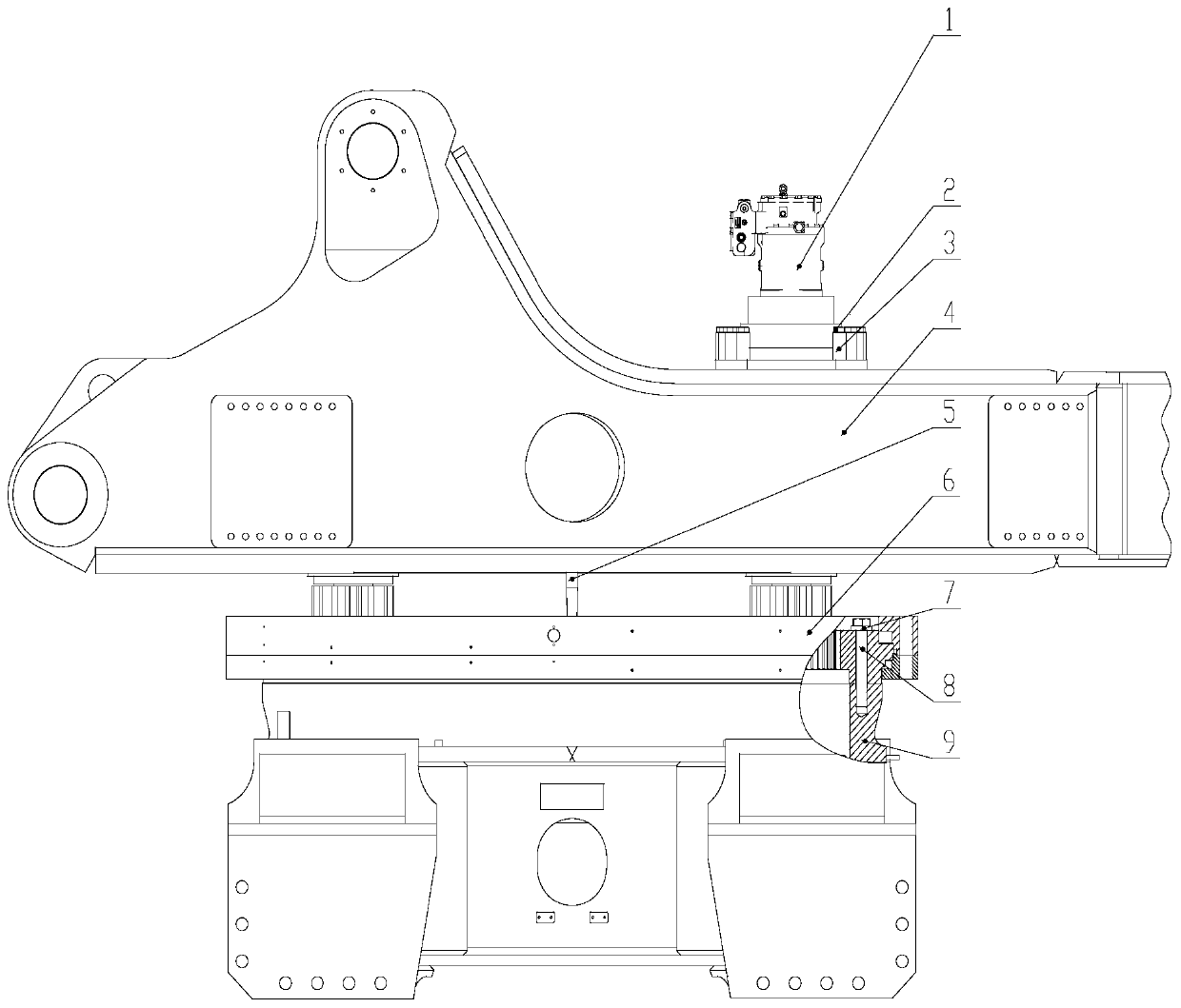 Large excavator slewing bearing guiding assembling method