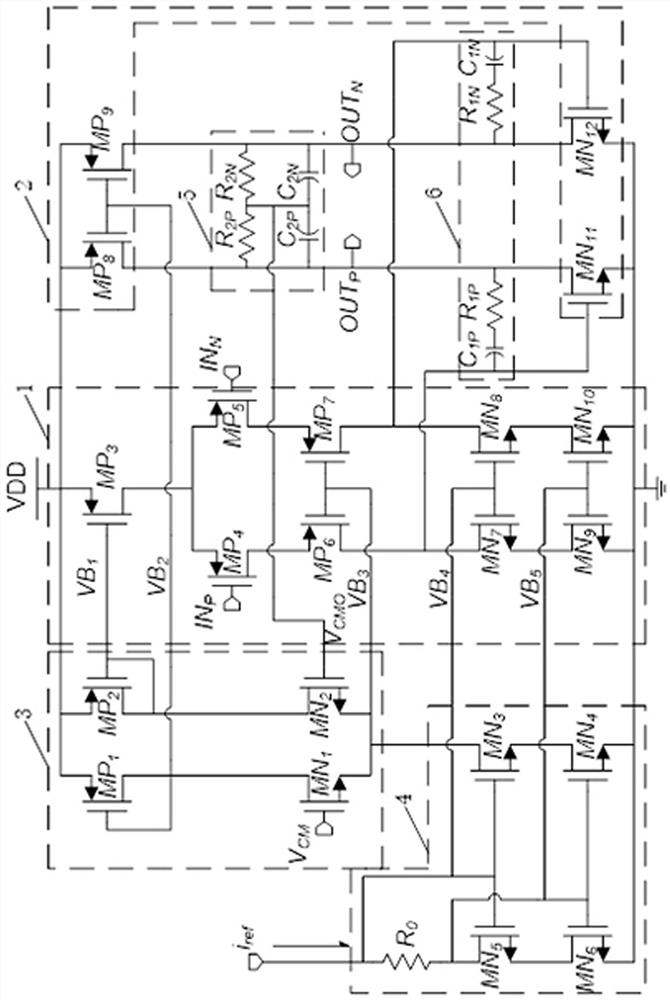 Fully differential two-stage operational amplifier circuit