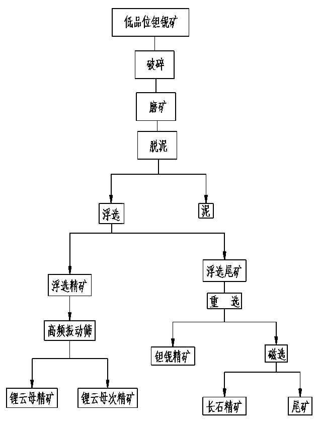 Production method for preferably selecting lepidolite from tantalum and niobium ores