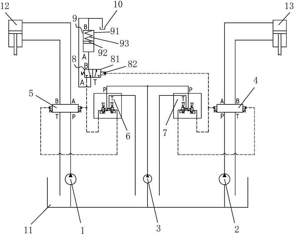 Hydraulic excavator and hydraulic device for preventing excavator from lowering down on flat ground