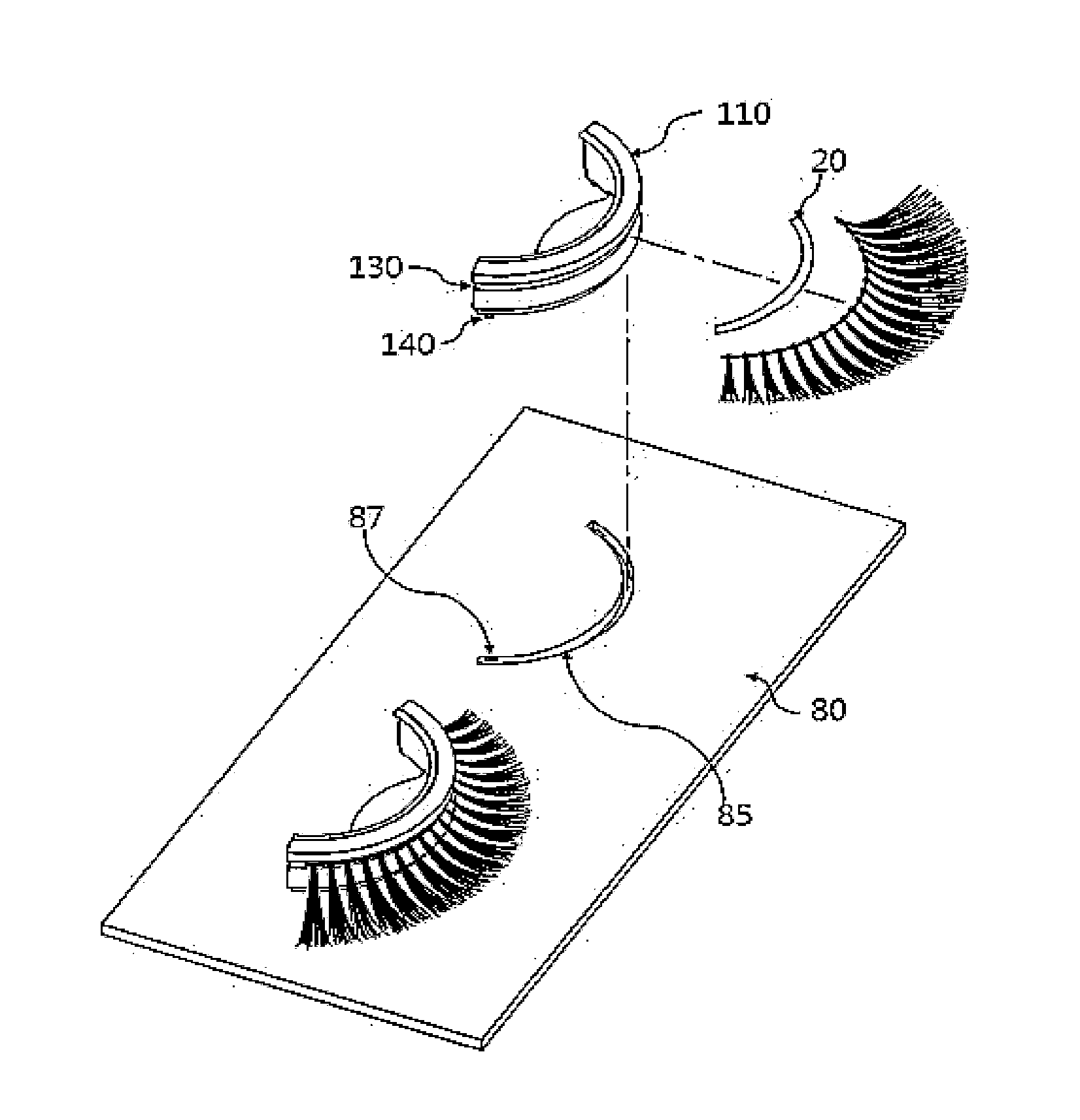 An adhesive device for attaching a false eyelash and a false eyelash kit