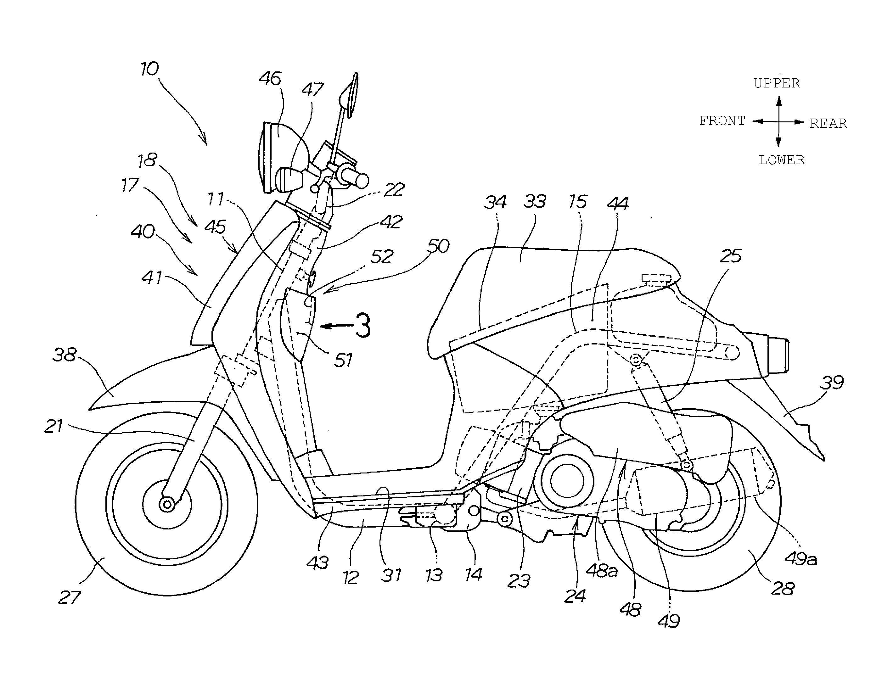 Front storage compartment with water drainage channel for a vehicle, and vehicle incorporating same