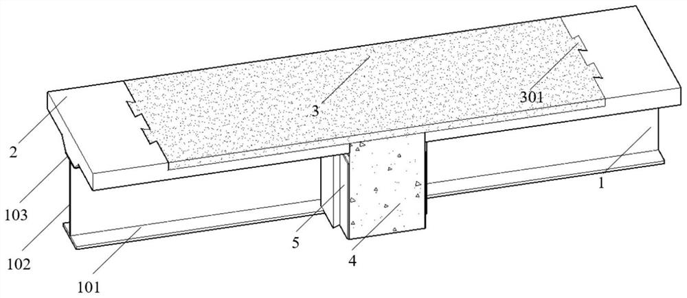 Structure for hogging moment area of steel-concrete composite continuous beam bridge