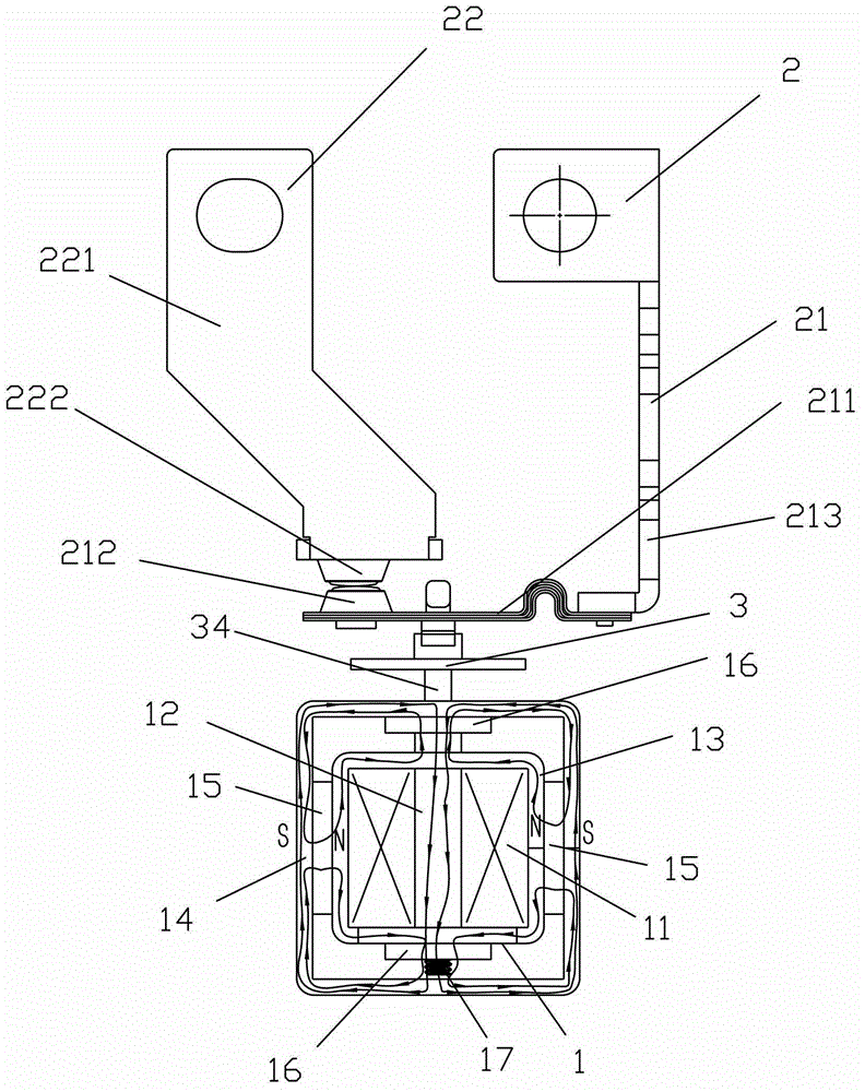 Magnetic latching relay of directly-operated type magnetic circuit structure