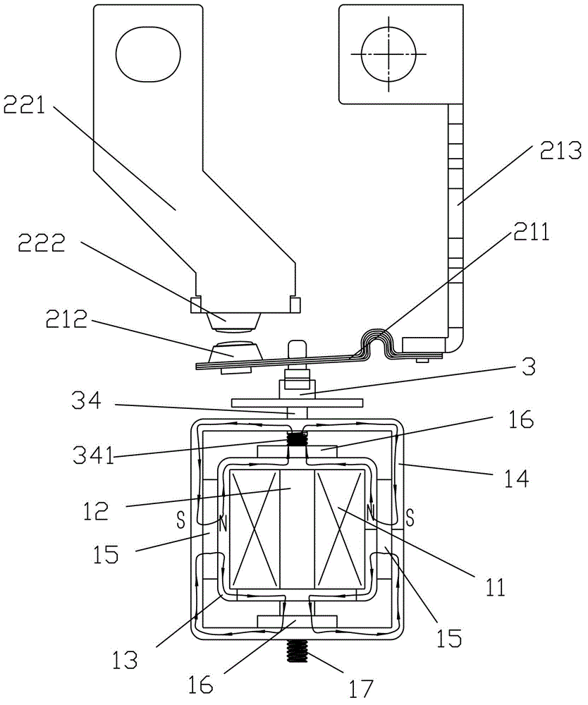 Magnetic latching relay of directly-operated type magnetic circuit structure