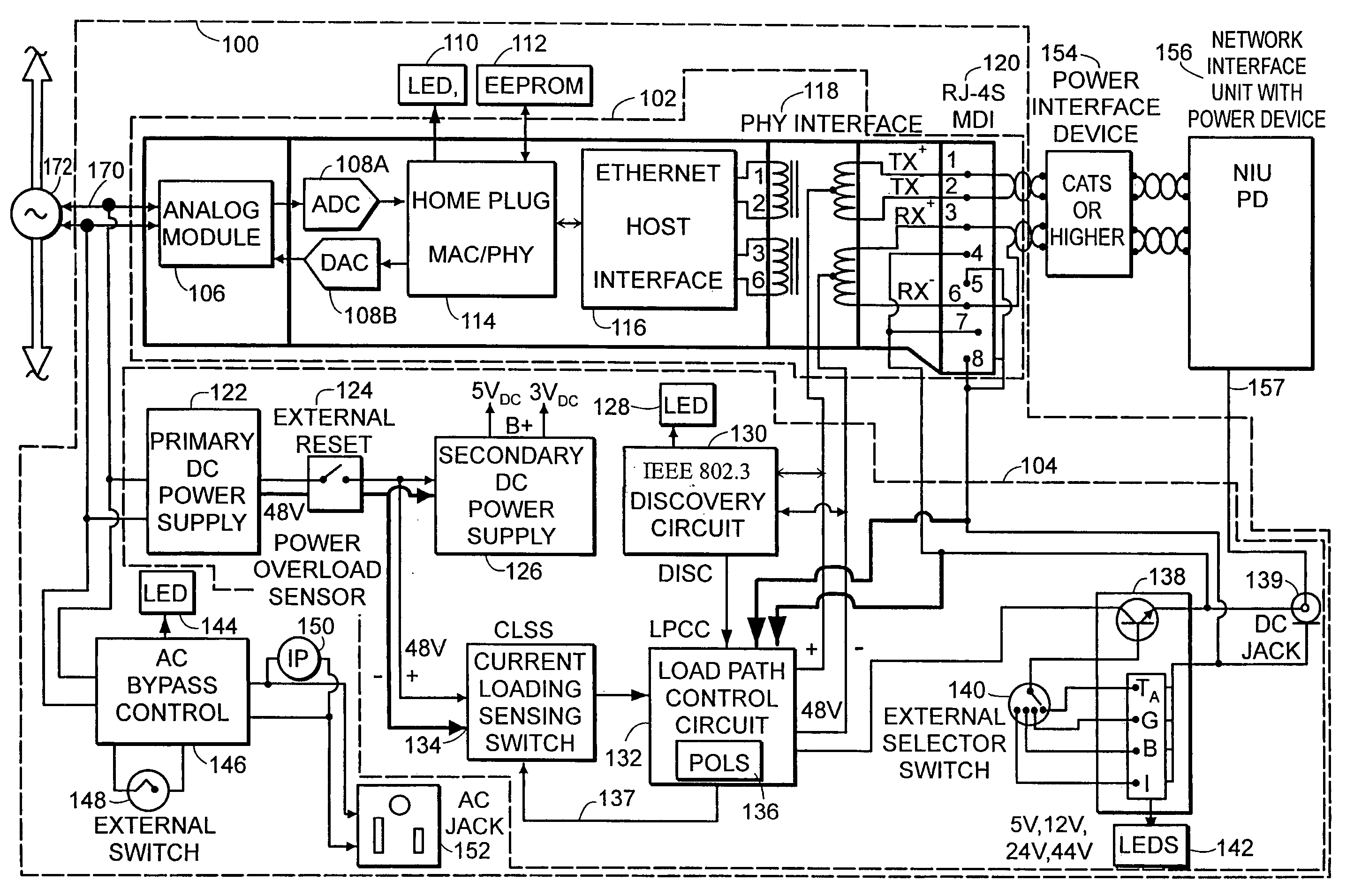 Transceiver apparatus and method having ethernet-over-power and power-over-ethernet capability