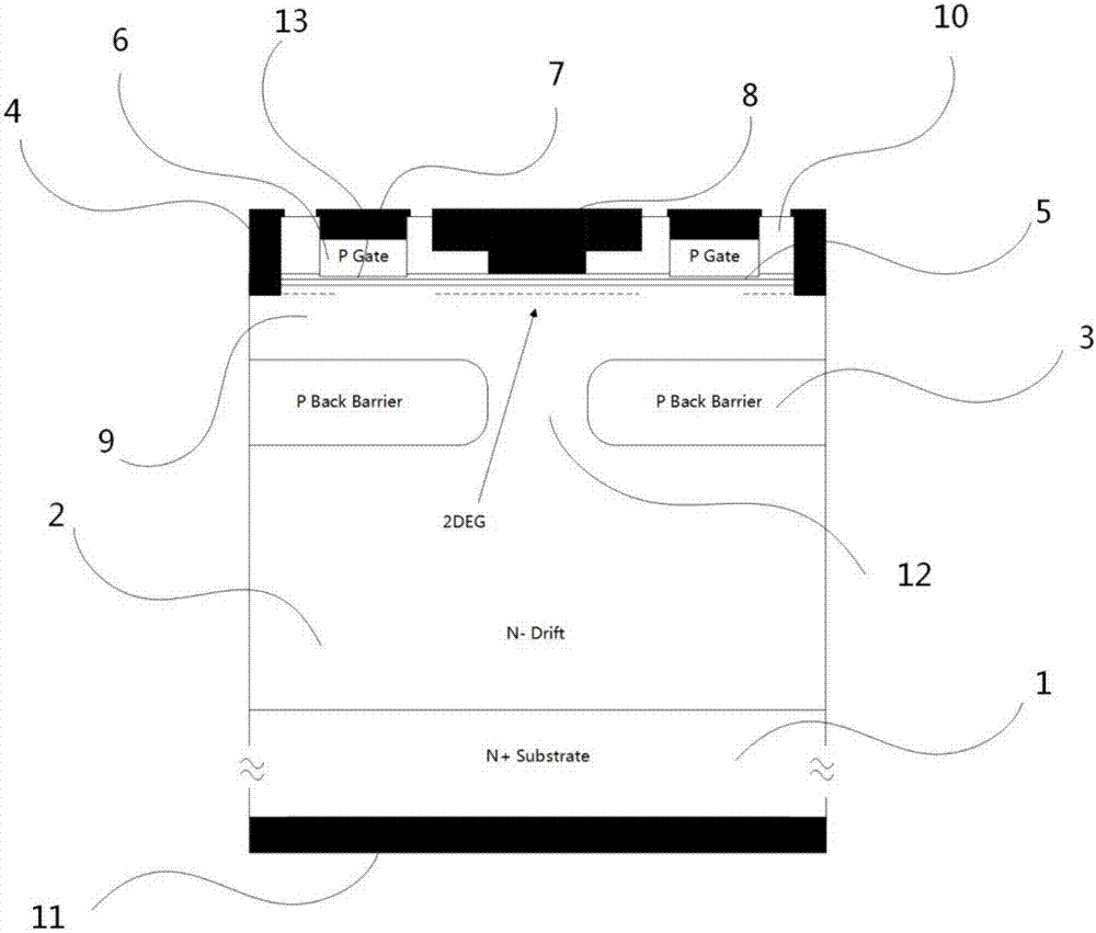 GaN hetero-junction longitudinal inverse-conduction field effect tube