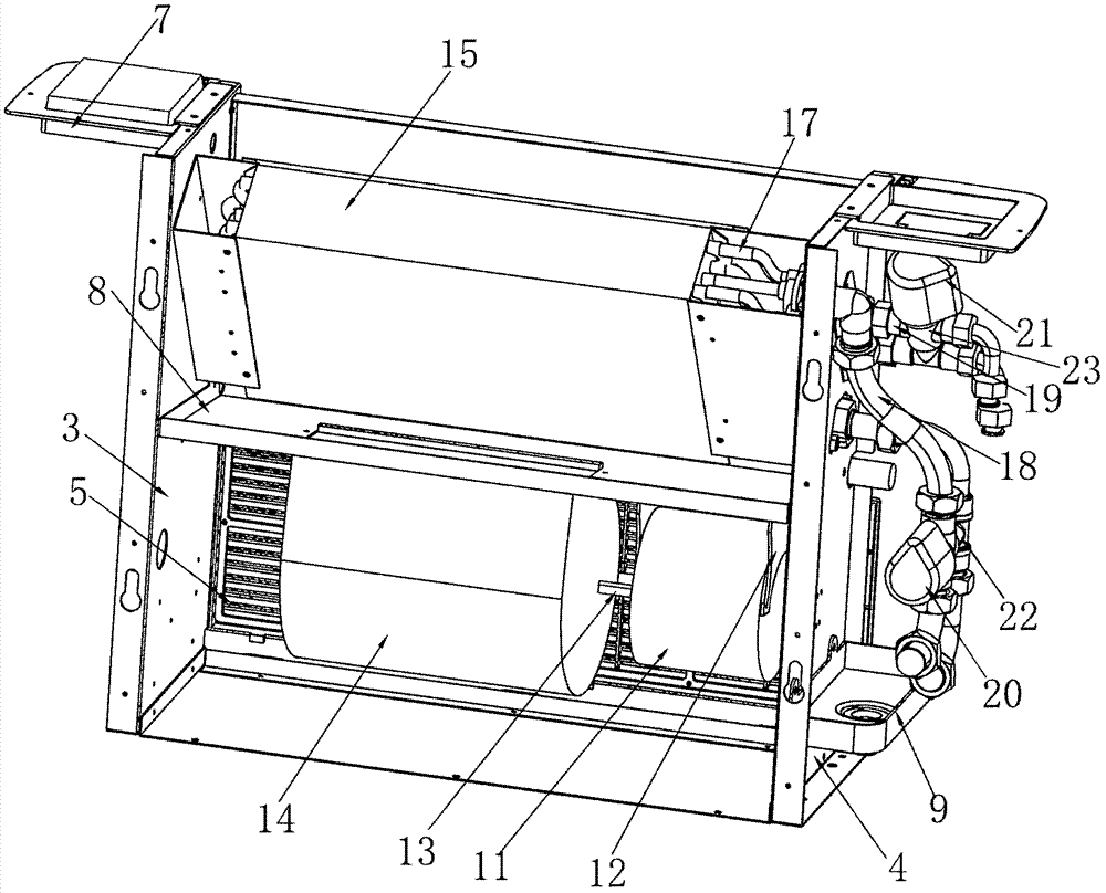 Upright surface-mounted improved pipeline and surface cooler type fan coil unit