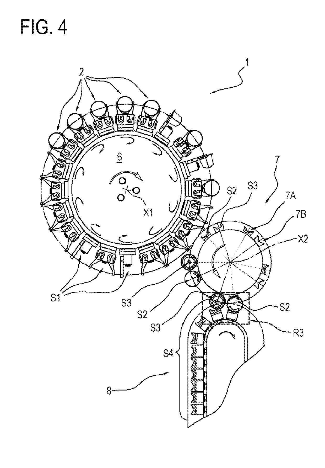 Unit and method for grouping together and aligning capsules