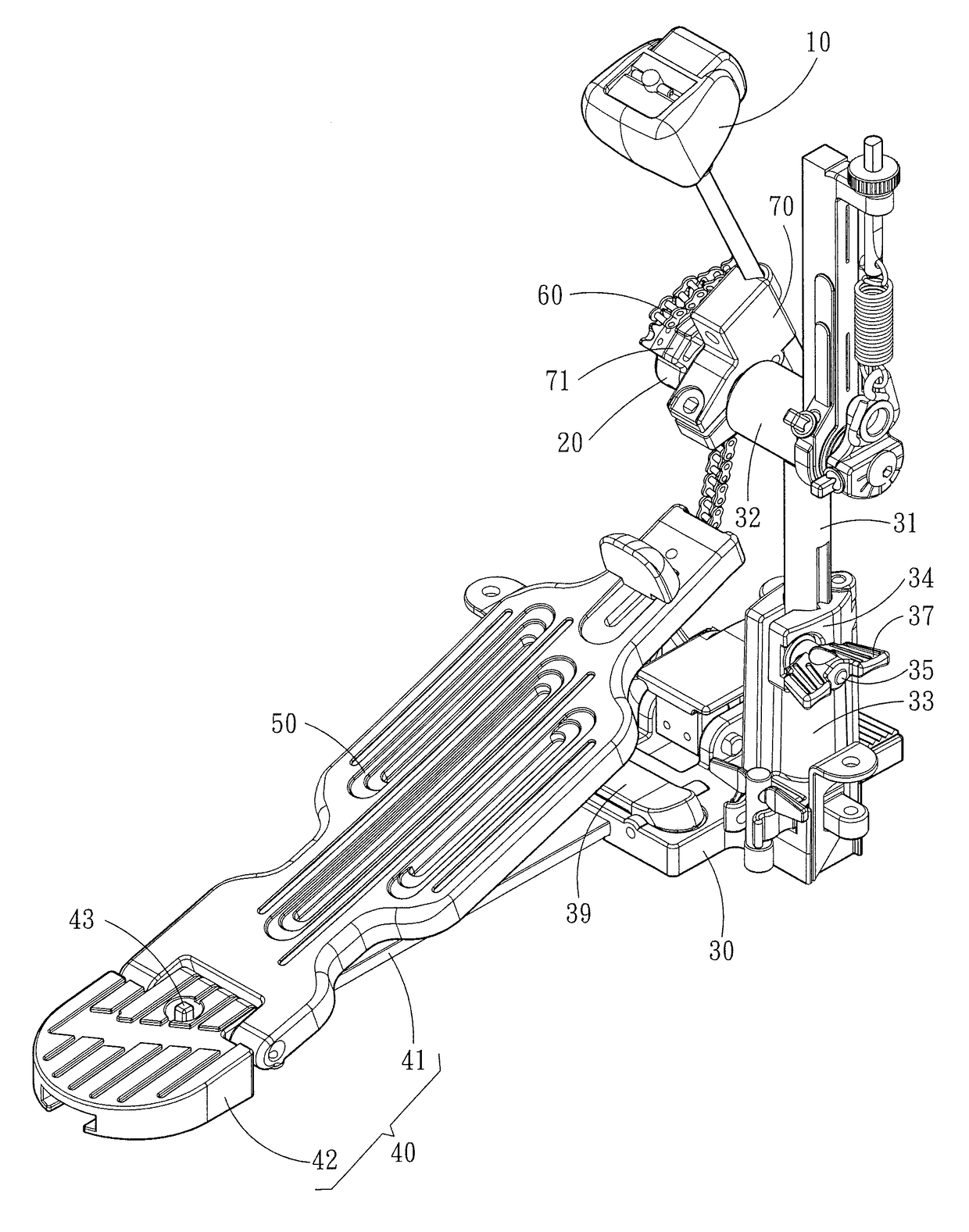 Musical instrument pedal with drumstick angle adjustment structure