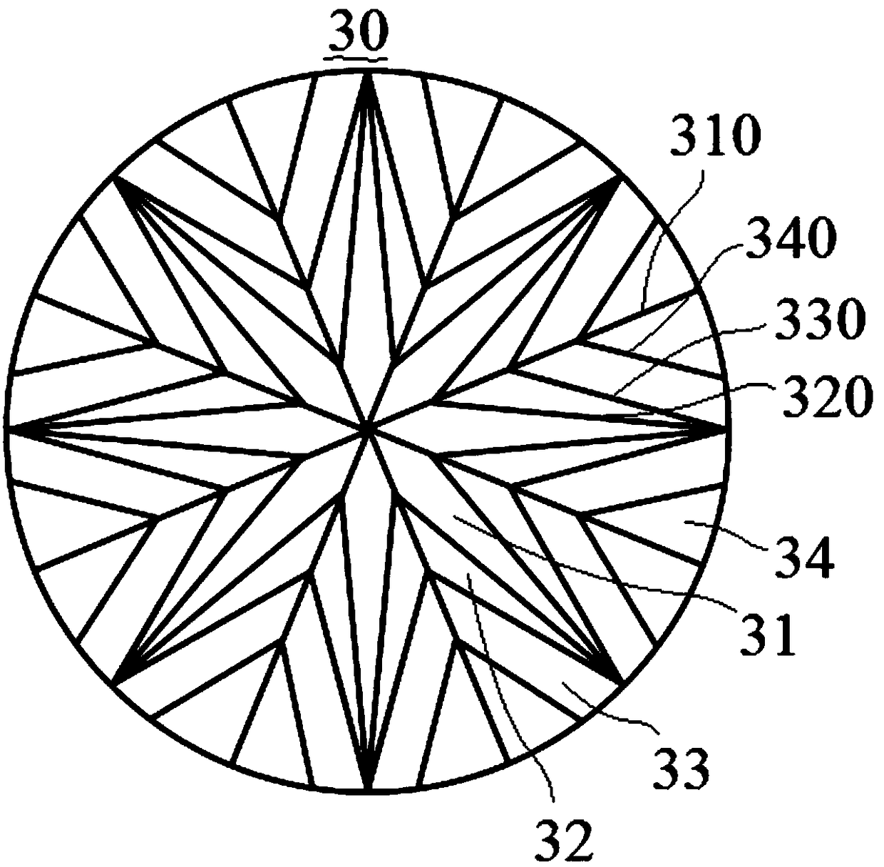 The 101-faceted diamond structure and its cutting method in the shape of a blue lotus inside