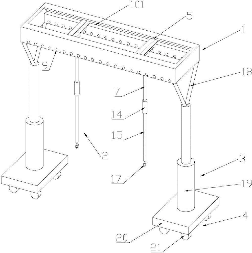 Hoisting device being adjustable in height